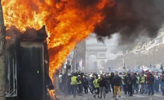 riot scene, fire